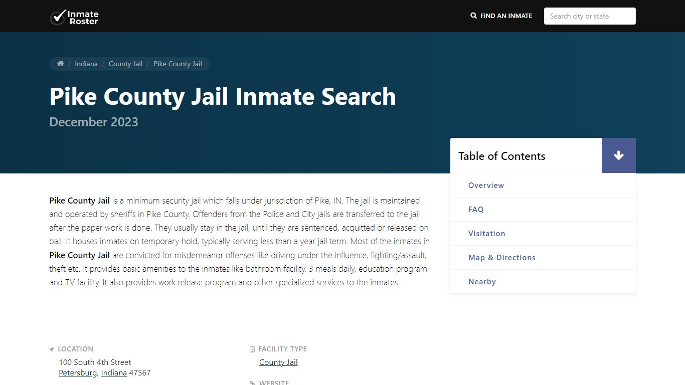 Inmate Search | Pike County Jail - Petersburg, IN