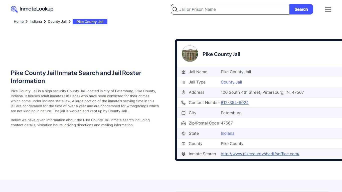 Pike County Jail Inmate Search - Petersburg Indiana - Inmate Lookup